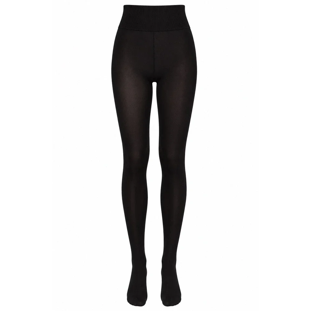 HUE Yoga Waist Tights Womens Size 4 Black Opaque Rib‎ Control Top Leggings